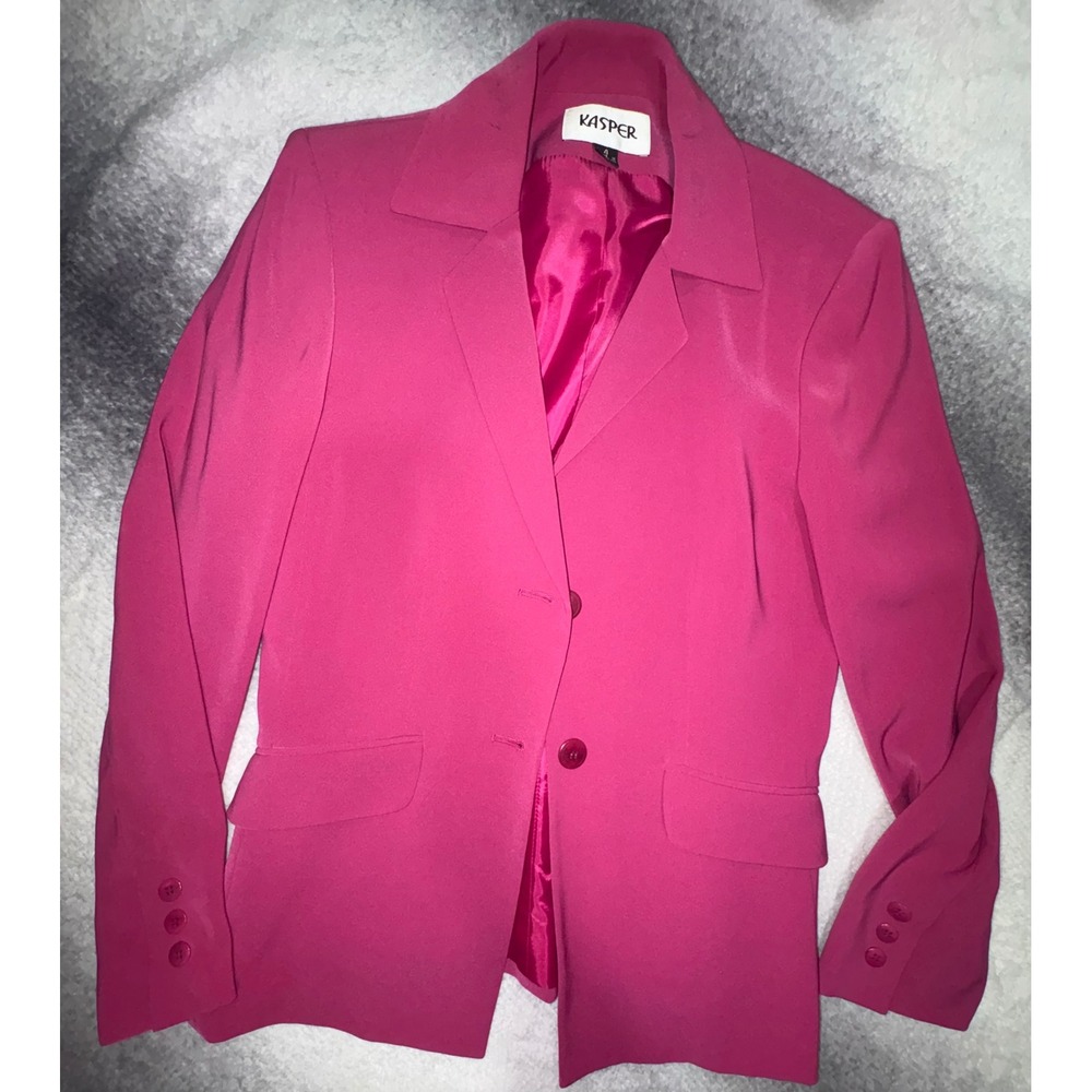 Kasper Womens Pink Two Button Tailored Blazer Jacket Size 4 Professional Office
